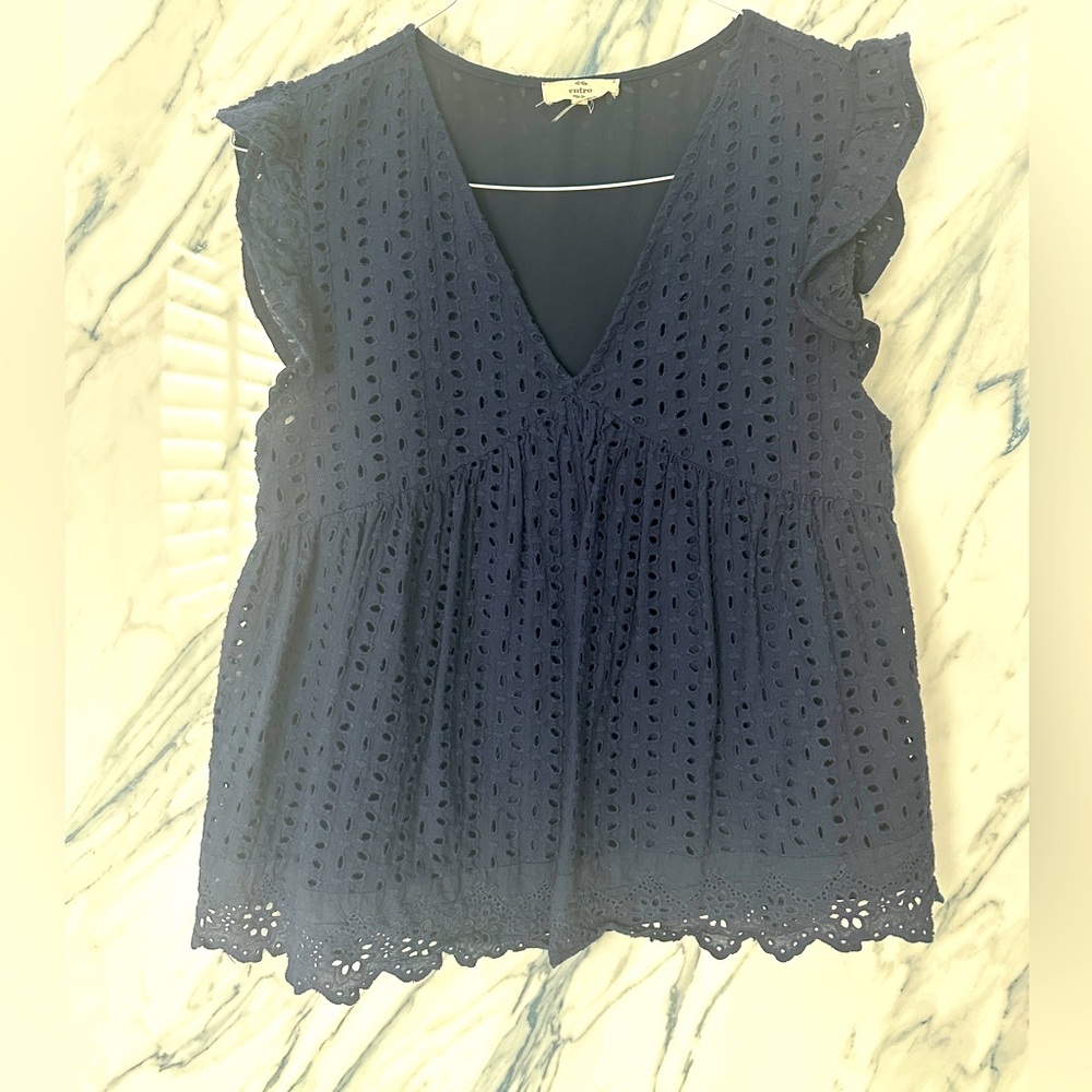 Navy Eyelet top
